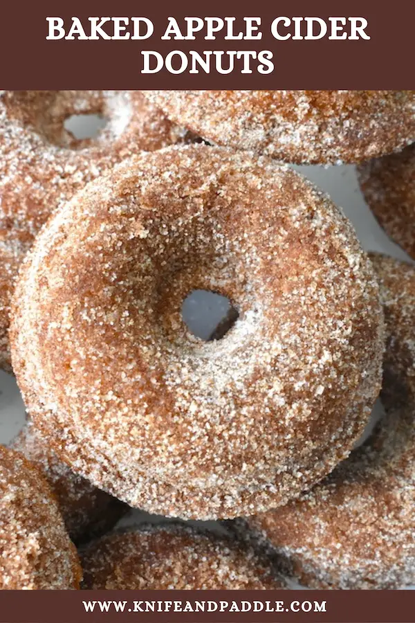 Baked Apple Cider Donuts with cinnamon-sugar topping on a plate