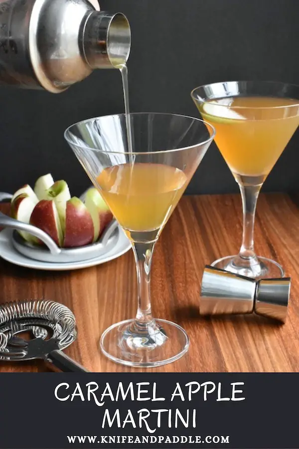 Caramel Apple Martini with an apple slice 