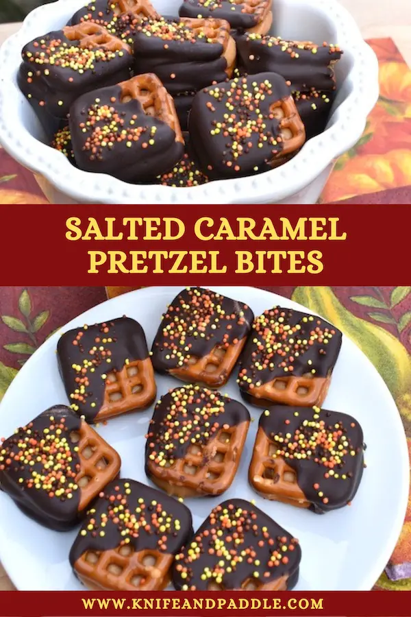 Salted Caramel Pretzel Bites for fall in a bowl and on a plate
