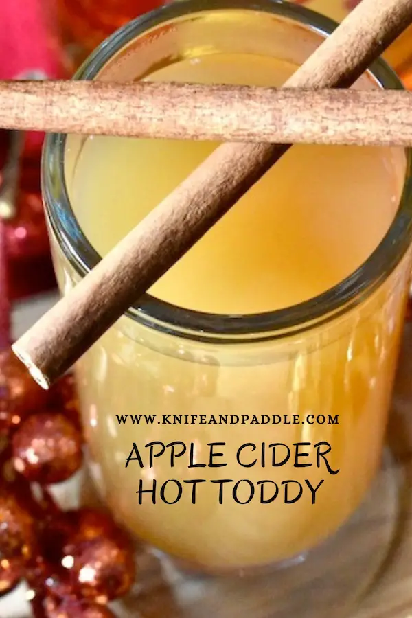 Apple Cider Hot Toddy garnished with cinnamon sticks