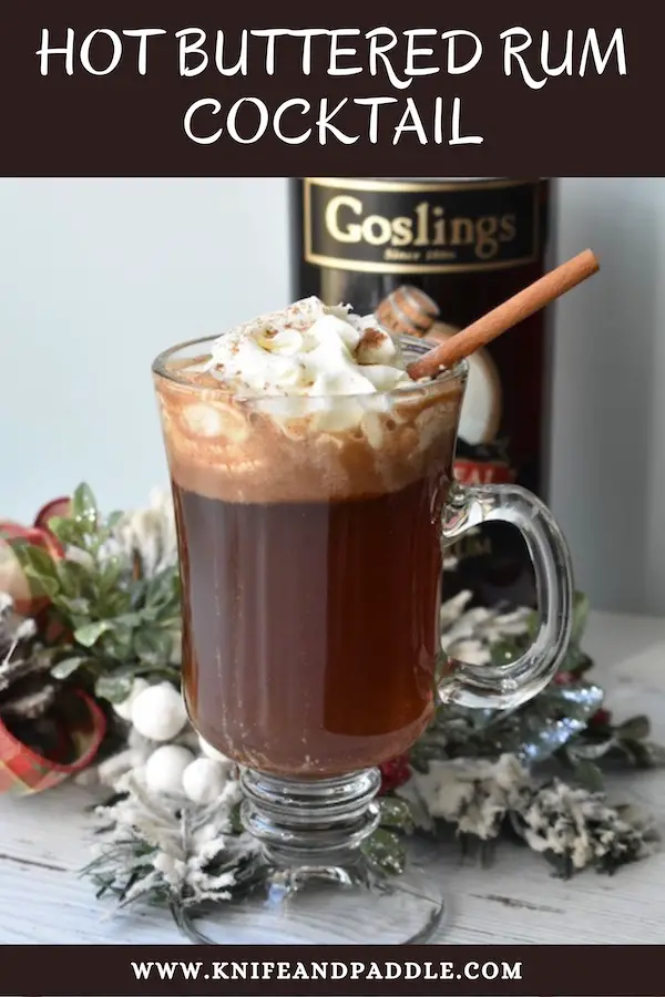 Festive Hot Winter Cocktail with whipped cream and a cinnamon stick for garnish