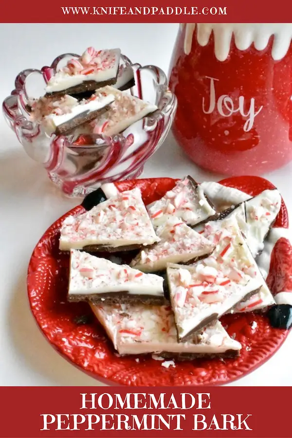 Christmas Candy on plates and in a bowl with crushed candy canes on top