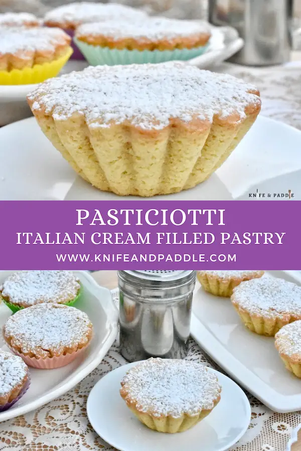Pasticiotti on plates sprinkled with powdered sugar