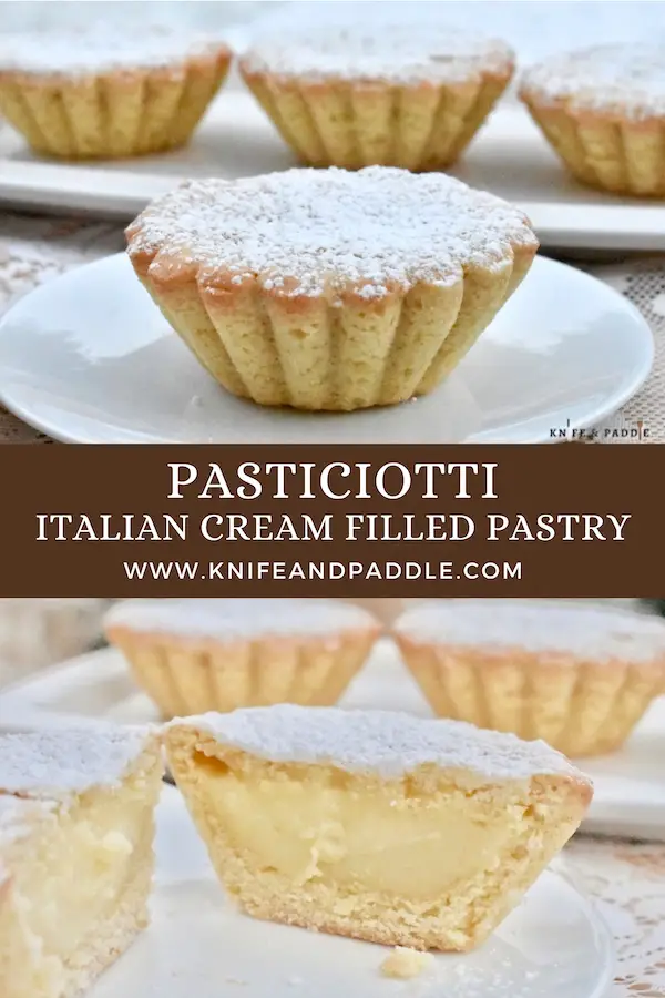 Pasticiotti on plates sprinkled with powdered sugar