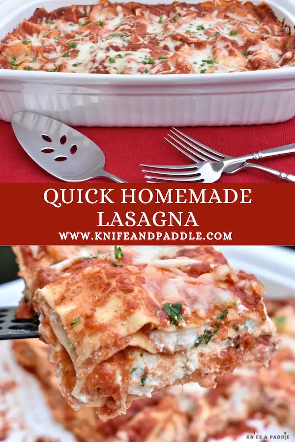 Slice of quick homemade lasagna