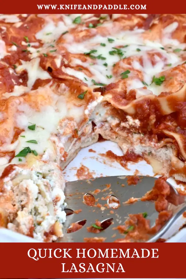 Italian comfort food with noodles, sauce, cheese and parsley baked in a baking dish