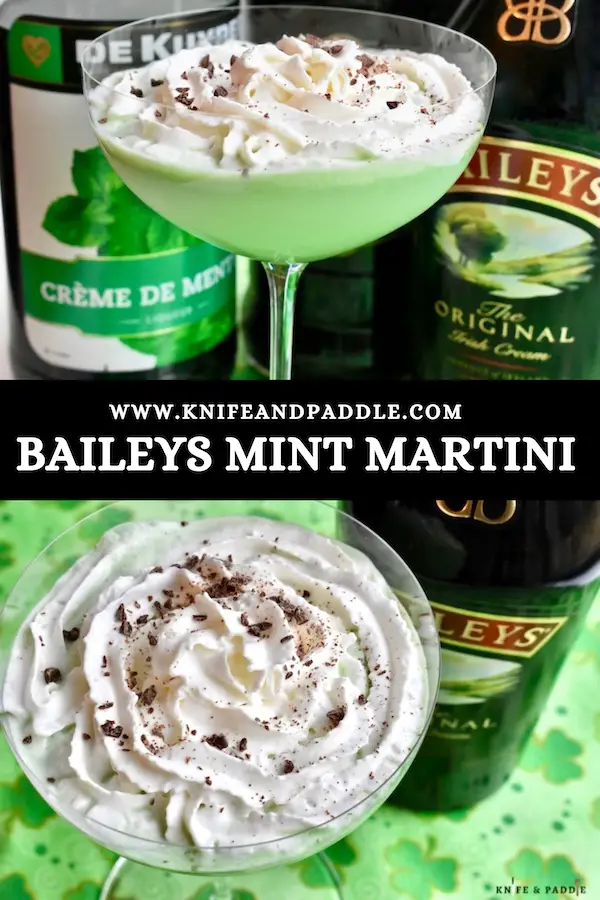 St. Patrick's Day Cocktail:  Crème de Menthe, Crème de Cacao and Irish Cream served in a coup glass and garnished with whipped cream and chocolate shavings