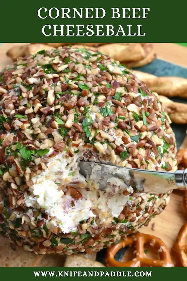 Corned Beef Cheese Ball serve with crackers, pretzels and cracker sticks