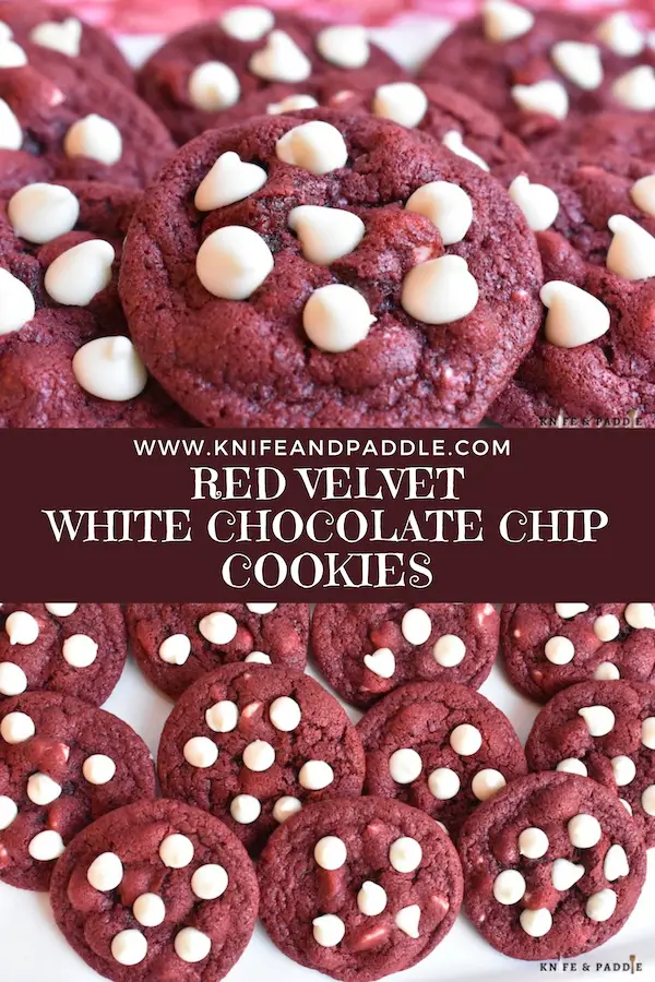 Red Velvet White Chocolate Chip Cookies on a plate