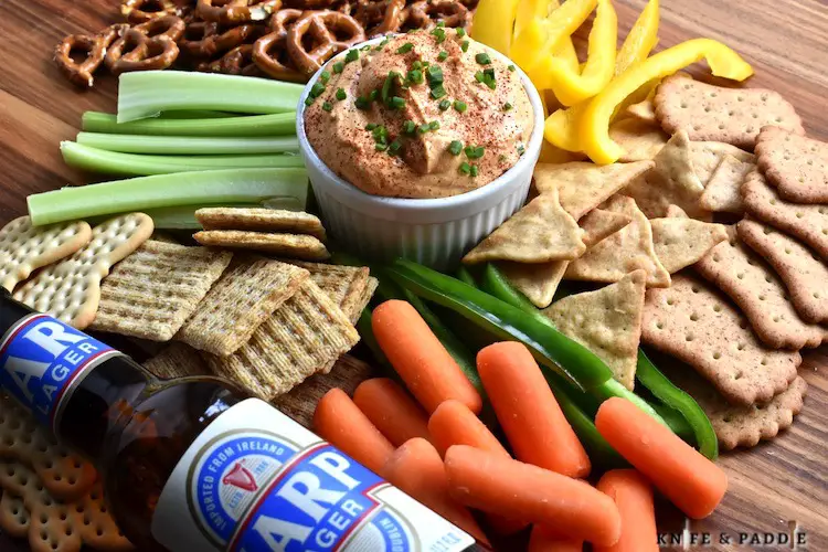 Irish Beer Cheese Spread with an assortment of dippers