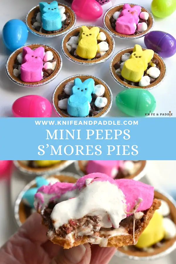 Mini Peeps S'mores Pies topped with an Easter Bunny Peeps