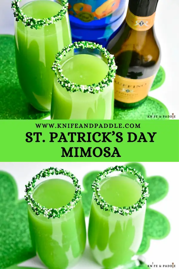 St. Patrick's Day Mimosas served in large champagne flutes