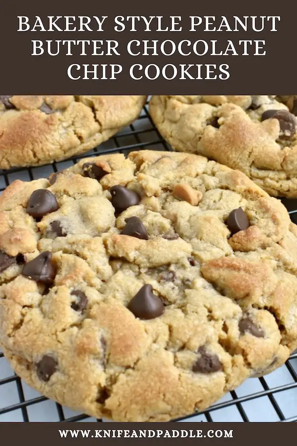 Bakery-Style Peanut Butter Chocolate Chip Cookies in a dish 