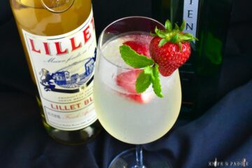 Lillet Spritz garnished with strawberries and mint