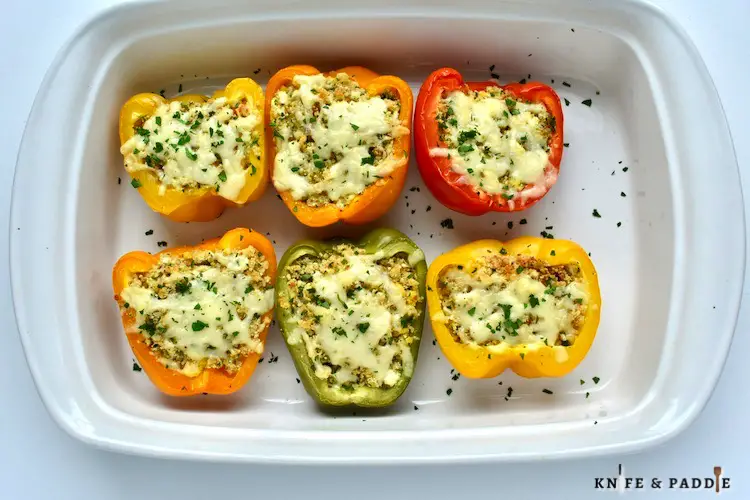 Simple Stuffed Peppers in a baking dish