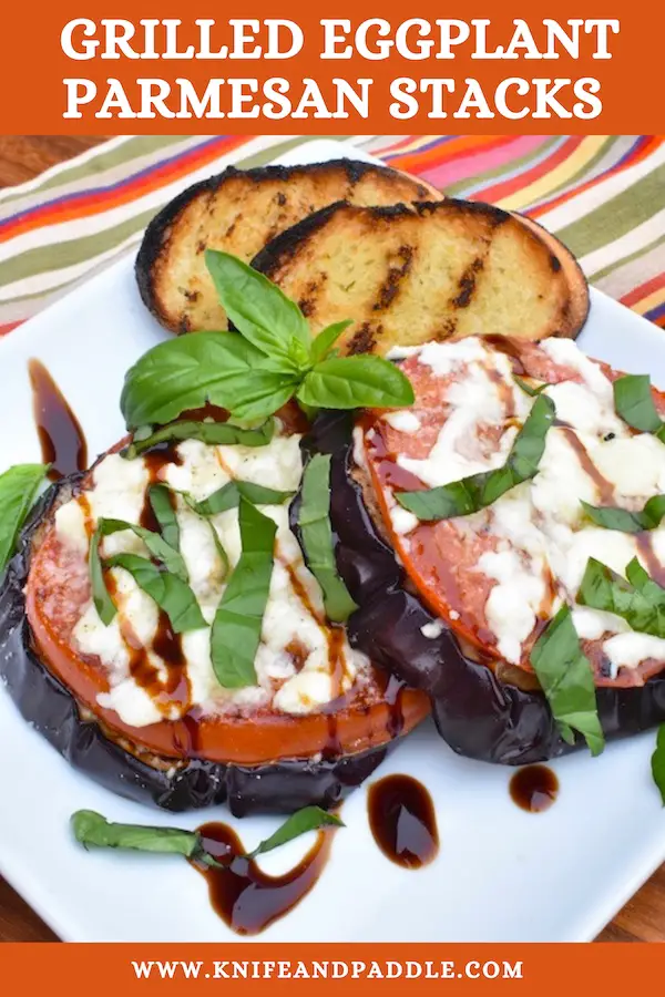 Caprese on the grill with balsamic drizzle and fresh basil and a side of toast