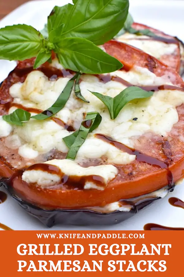 Caprese on the grill with balsamic drizzle and fresh basil and a side of toast