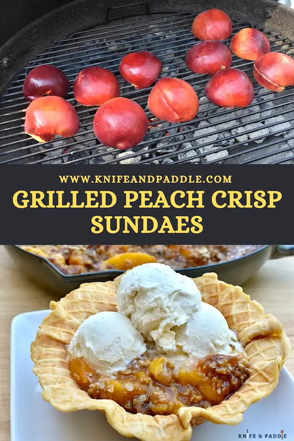 BBQ dessert with fresh fruit in a waffle bowl topped with vanilla ice cream 