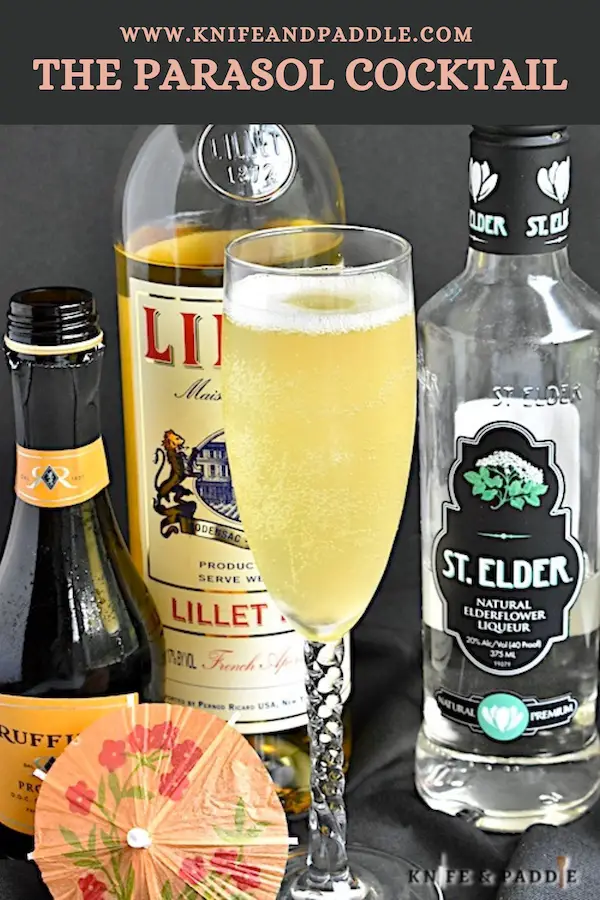 Prosecco, Lillet Blanc, St. Elder, lemon juice and honey mixed and poured into a champagne flute 