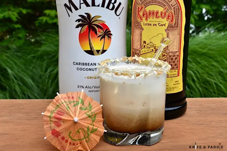 Malibu, Kahlúa and heavy cream gently stirred in a rocks glass