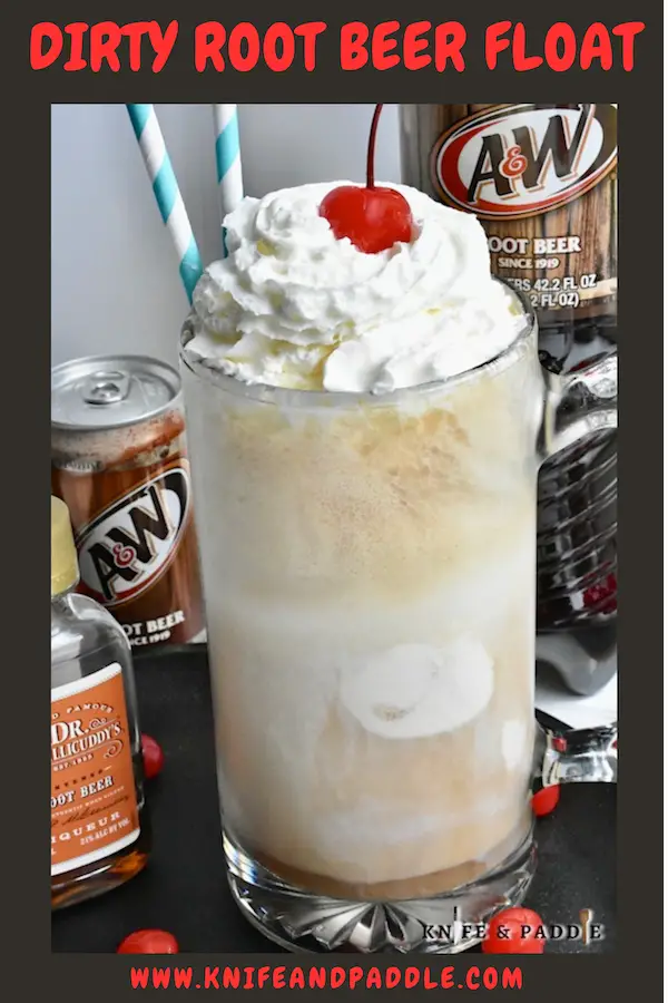 A&W, Dr. McGilllicudy's, ice cream in a beer mug topped with whipped cream and a maraschino cherry 