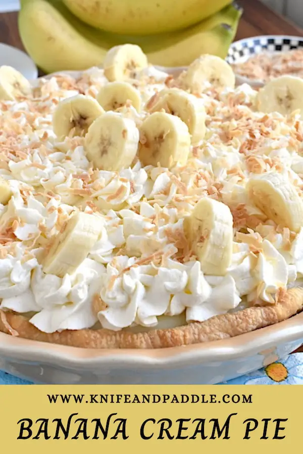 Golden brown crust topped with homemade vanilla pudding, whipped cream and garnished with toasted coconut 