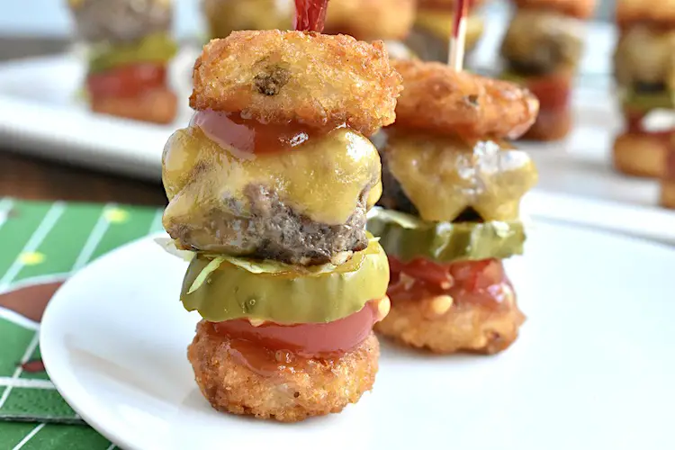 Tater Tot Cheeseburger Bites on a plate