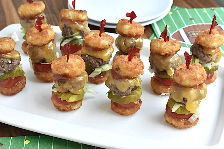 Tater Tot Cheeseburger Bites on a serving platter
