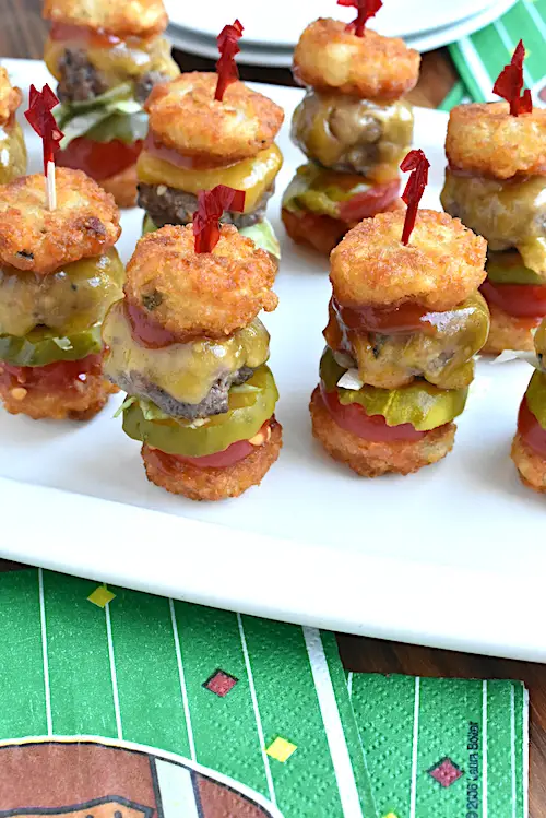 Tater Tot Cheeseburger Bites on a serving platter