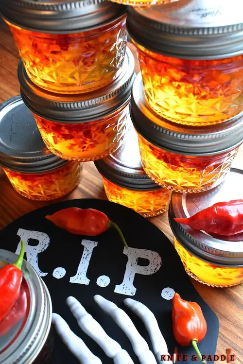 Ghost pepper jelly in 4 oz mason jars