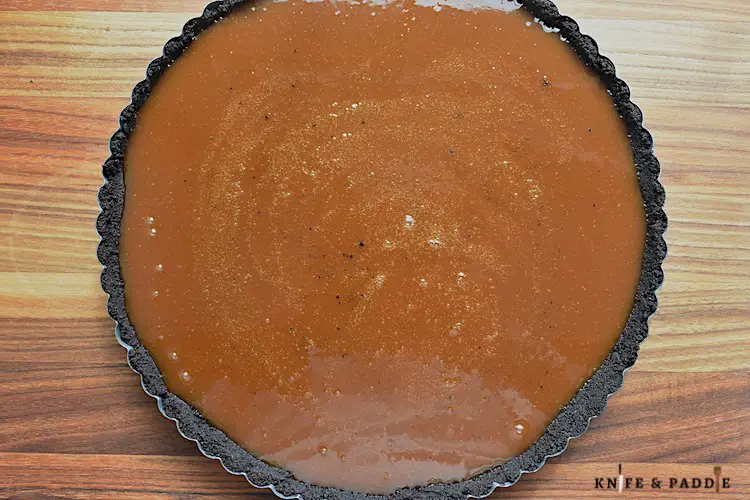 Homemade salted caramel in an Oreo crust 