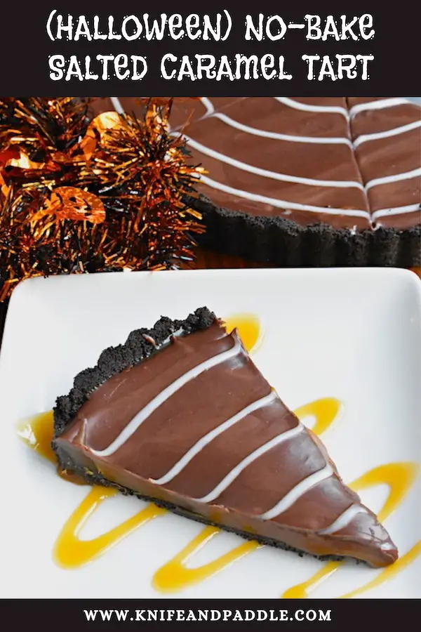 Slice of cookie pie with an Oreo crust, gooey inside, chocolate ganache and drizzle