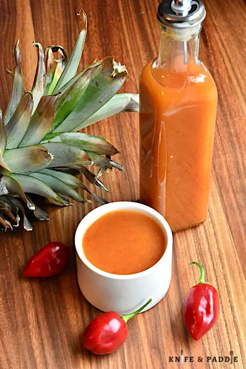 Fire in a bottle- condiment made with peppers and tropical fruit