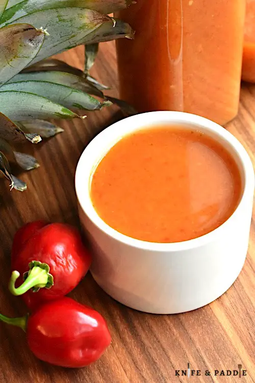 Pineapple Habanero Hot Sauce in a bowl and in a bottle