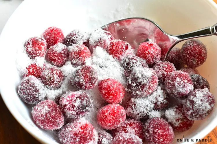 Sticky cranberries tossed in granulated sugar