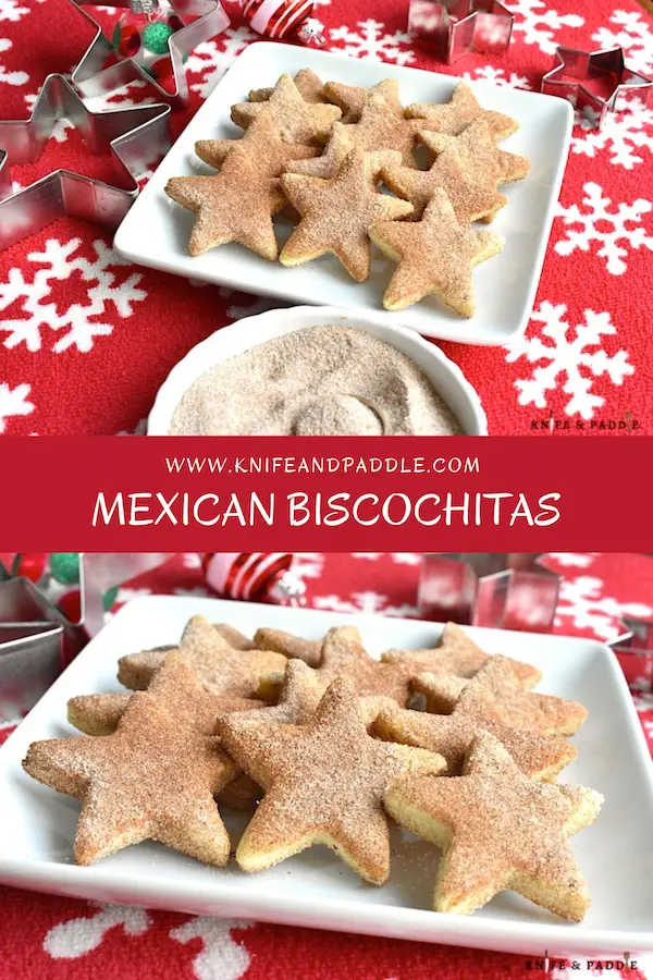 Mexican Biscochitas cut out into a star topped with cinnamon and sugar