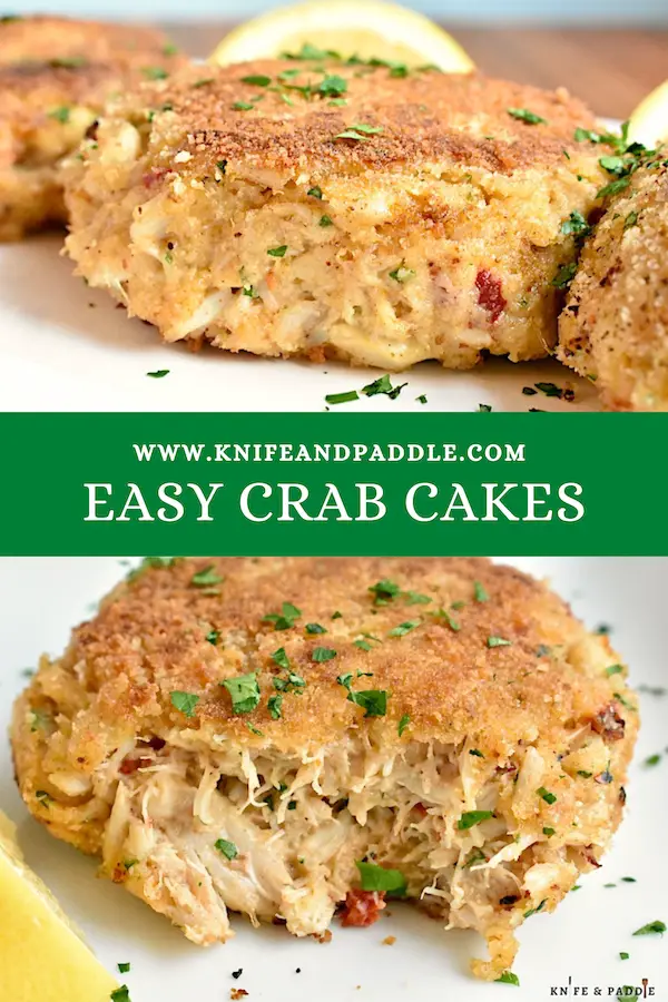 Easy Crab Cakes on a dish with a fresh lemon wedge