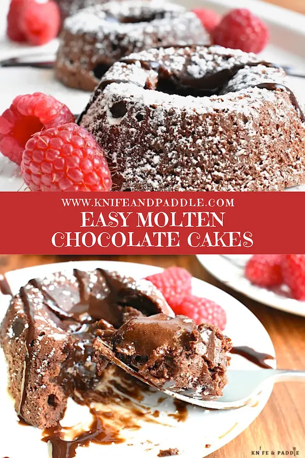 Easy Molten Chocolate Cake with chocolate sauce, raspberries and vanilla ice cream