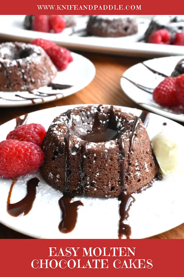 Quick Lava Treats with chocolate sauce, raspberries and vanilla ice cream