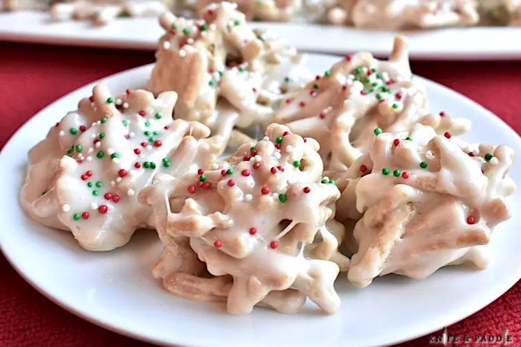 White Chocolate Haystacks with Christmas nonpareils