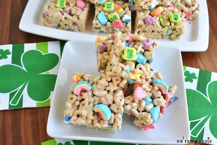 Lucky Charms Marshmallow Treats on a plate