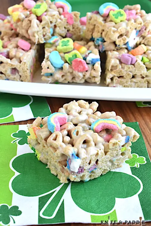 Lucky Charms Marshmallow Treats on a plate